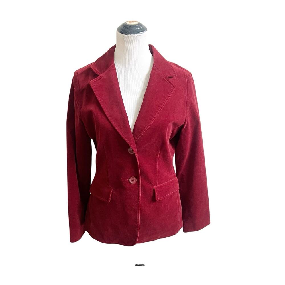 CAbi Women’s Burgundy Corduroy Velvet Embroidered Blazer Size 8 Y2K Floral
